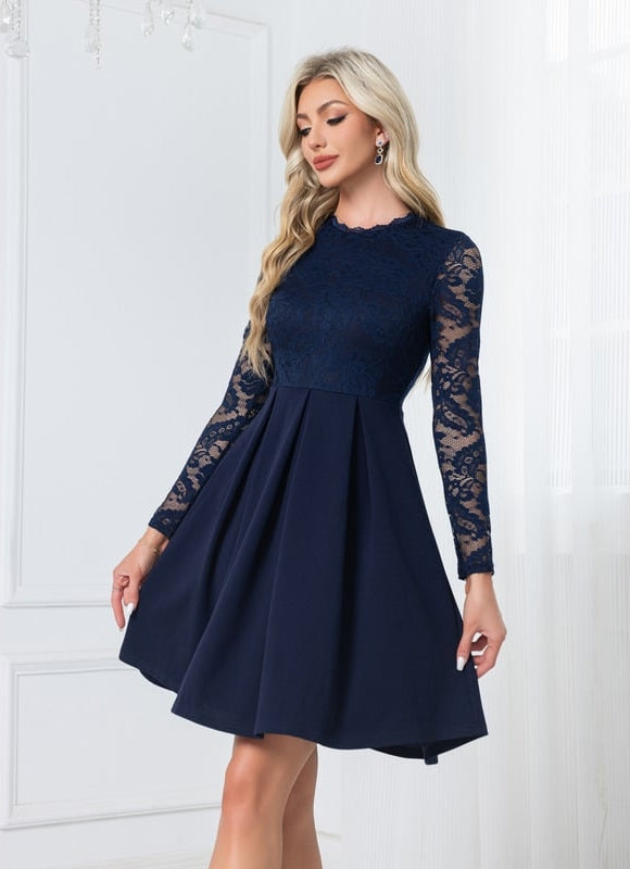 Robe Courte En Dentelle Marine