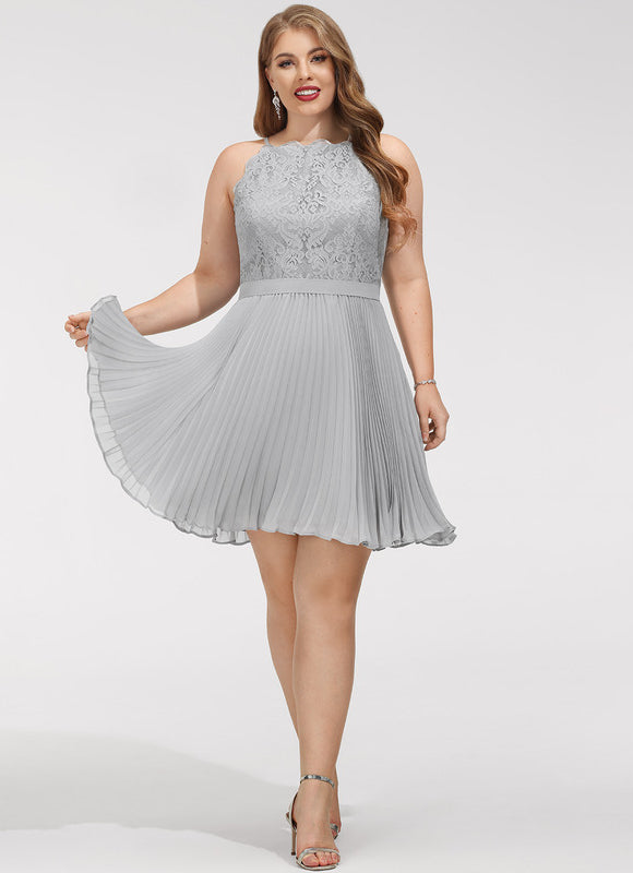 Robe Courte Grise Plissée - gallery 7