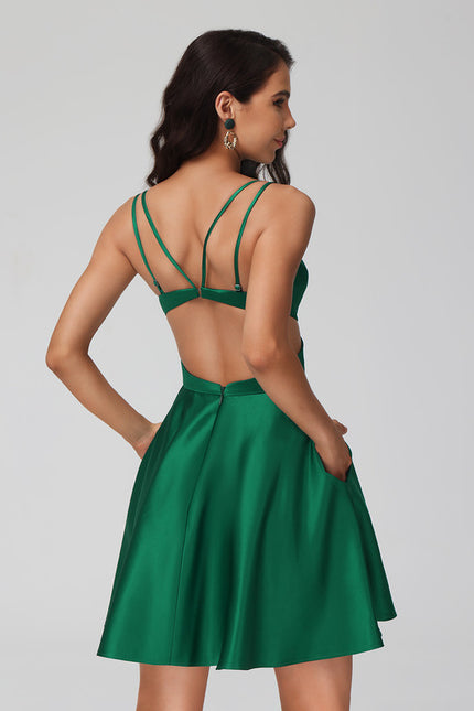 Robe Courte Satin Évasée Bleu - gallery 5