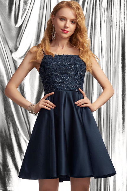 Robe Courte Satinée Marine - gallery 1