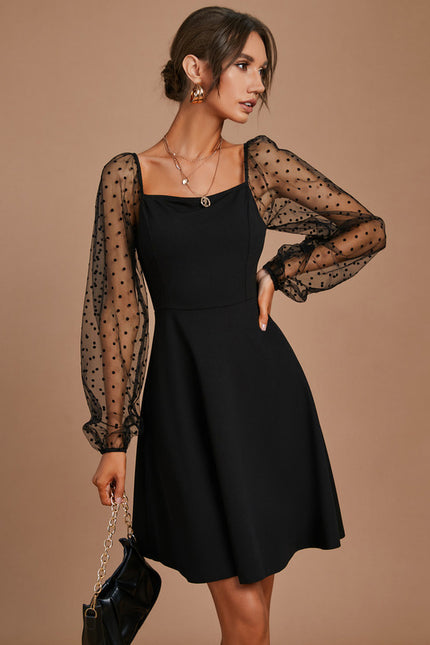 Robe Courte Noire À Manches Transparentes - gallery 2