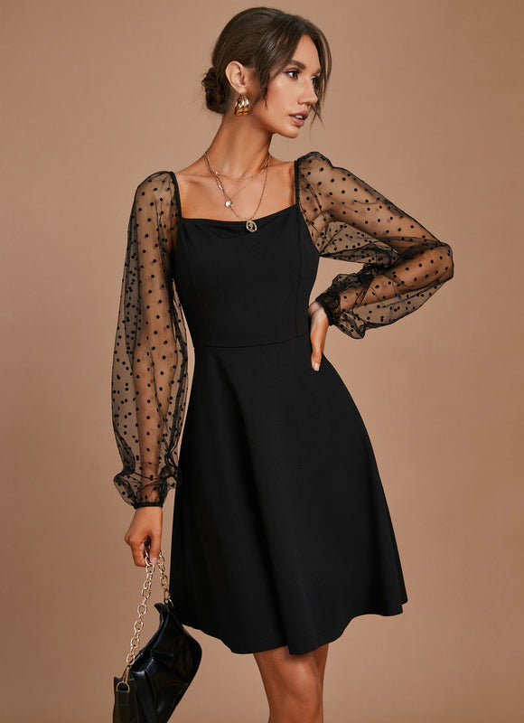 Robe Courte Noire À Manches Transparentes - gallery 2