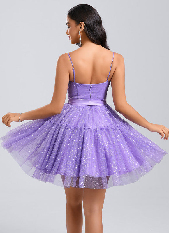Robe Courte Violette Scintillante - gallery 4