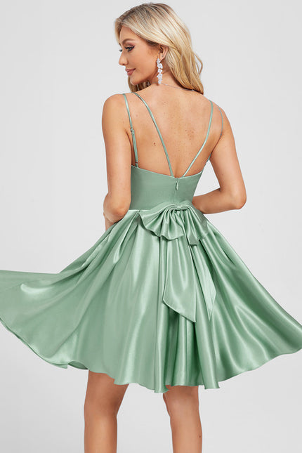 Robe Courte Satin Vert Émeraude - gallery 4
