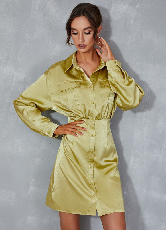 Robe Courte Satinée Verte
