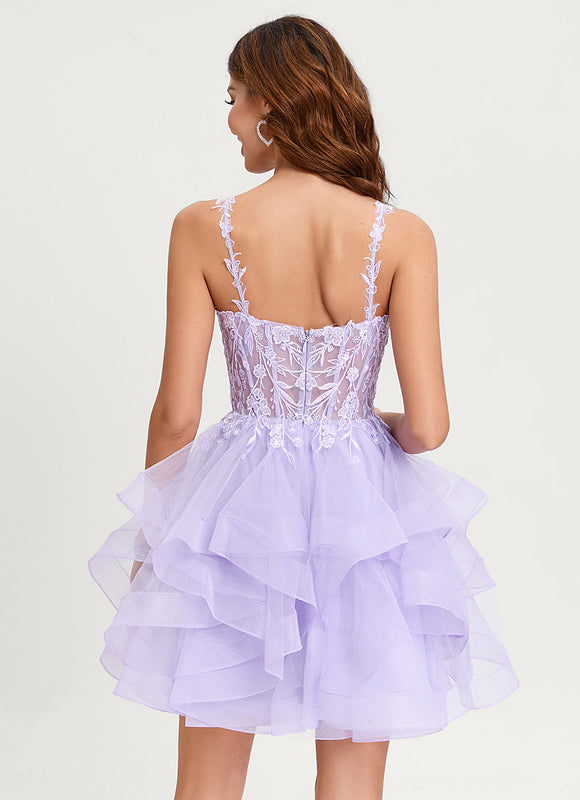 Robe Courte Tulle Asymétrique Rose - gallery 3