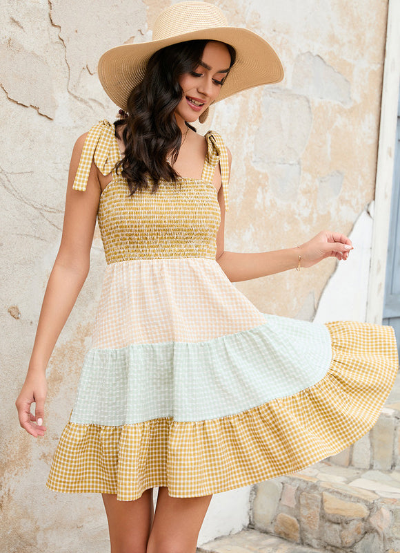 Robe Courte À Carreaux Estivale