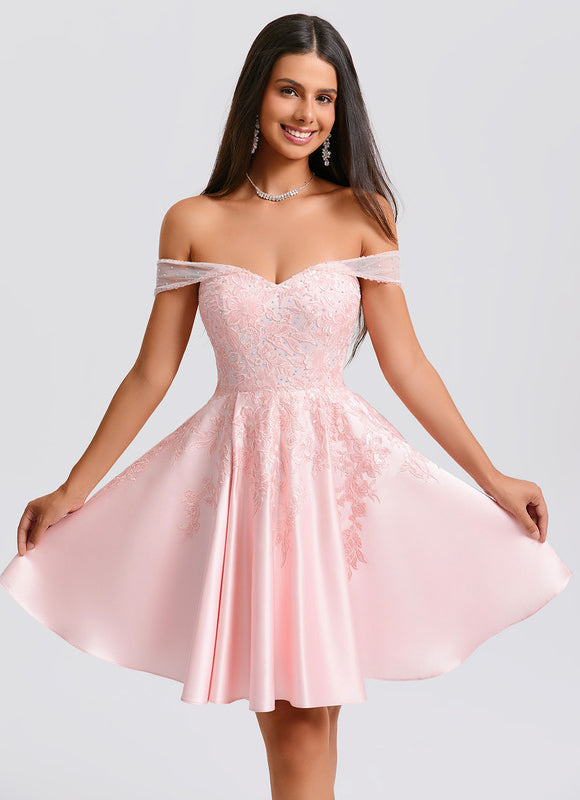 Robe Courte Satin Rose Pâle