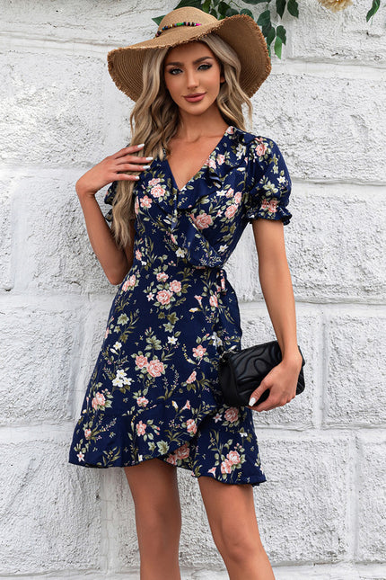 Robe Courte Florale Bleue - gallery 4