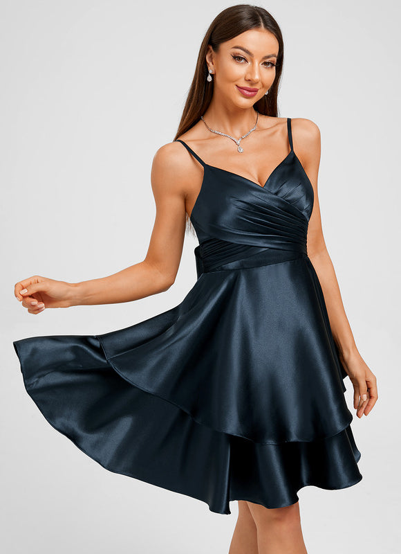 Robe Courte Satin Bleu Vif - gallery 3