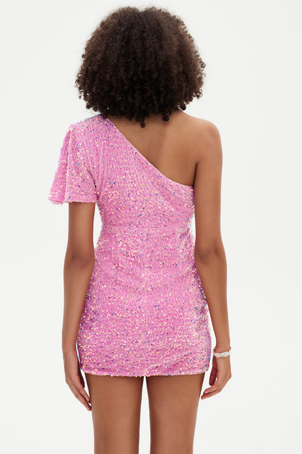 Robe Courte Pailletée Rose - gallery 3