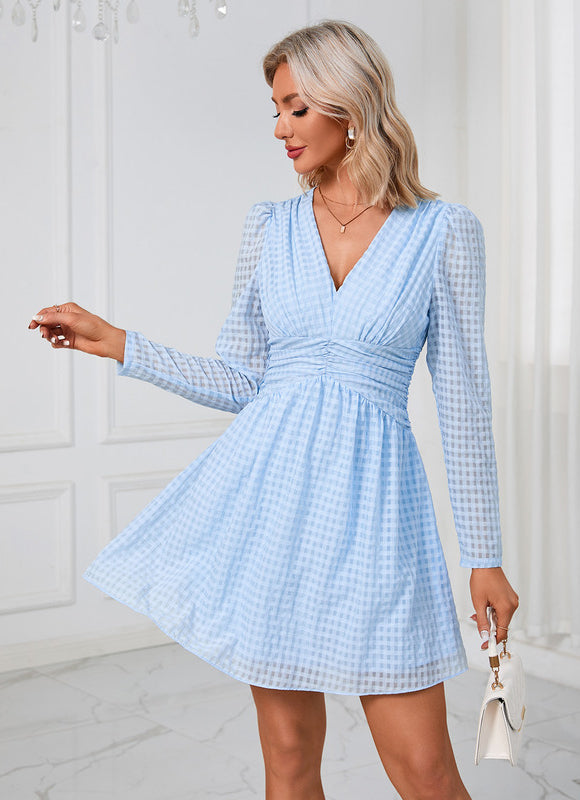 Robe Courte Vichy Bleu Clair - gallery 4