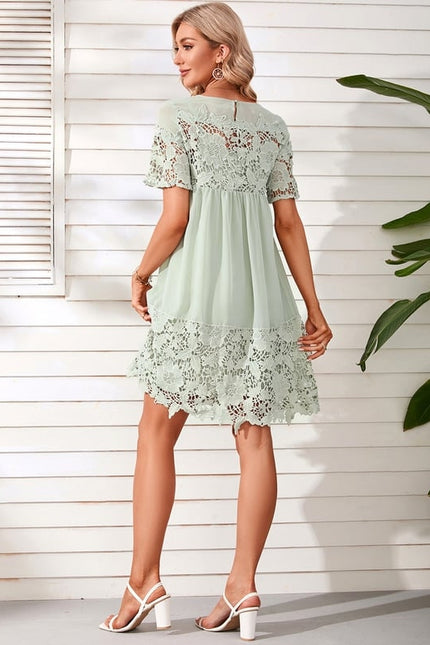 Robe Courte Fluide Dentelle Menthe - gallery 4