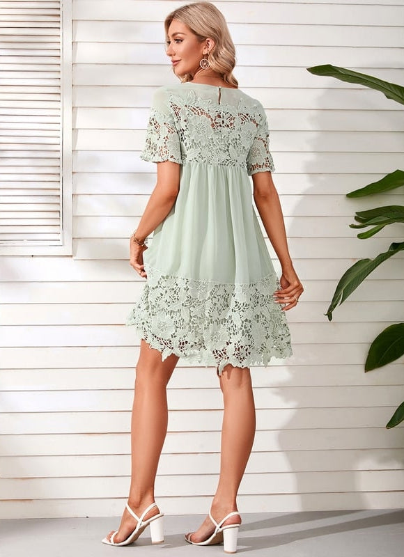 Robe Courte Fluide Dentelle Menthe - gallery 4