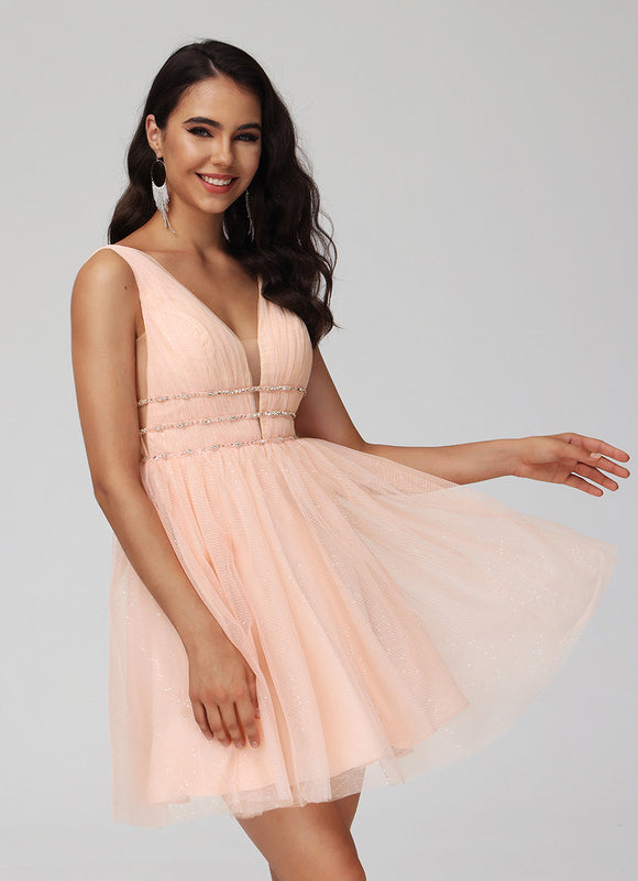 Robe Courte Tulle Rose Ornée - gallery 5