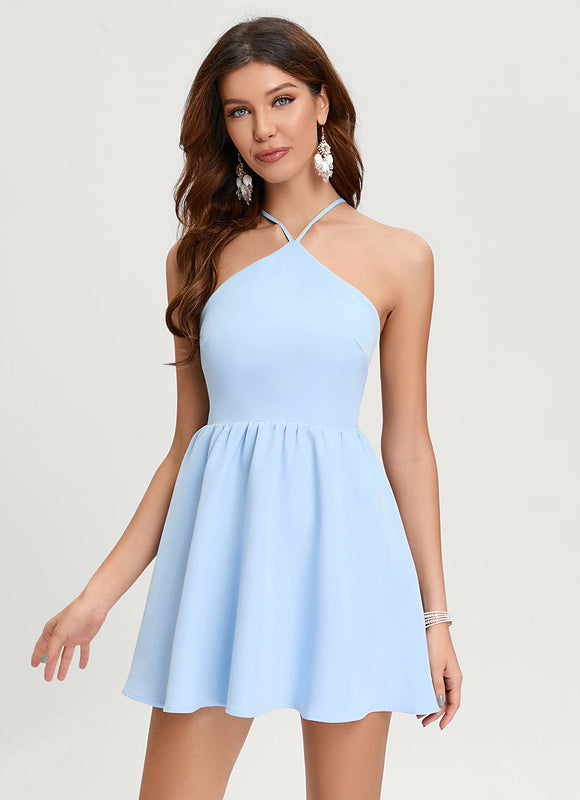 Robe Courte Bleu Ciel Évasée - gallery 1