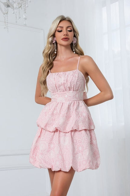 Robe Courte À Volants Rose - gallery 5