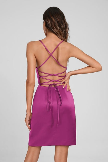 Robe Courte Satin Rouge Ajustée - gallery 9
