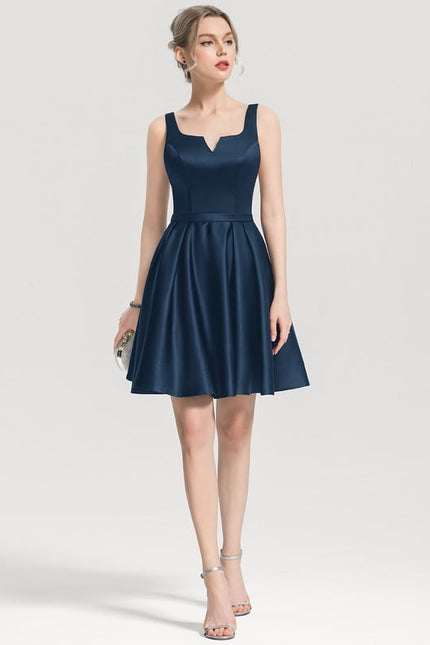Robe Courte Satin Bleu Nuit - gallery 3