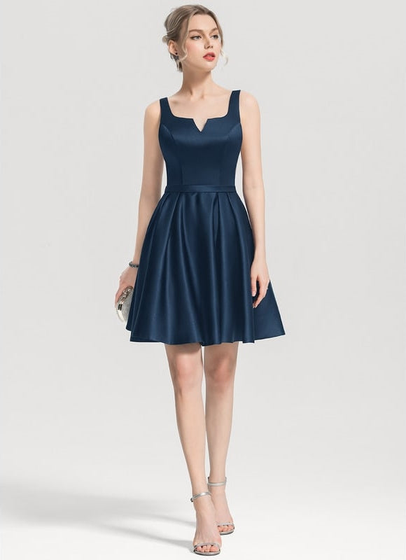 Robe Courte Satin Bleu Nuit - gallery 3