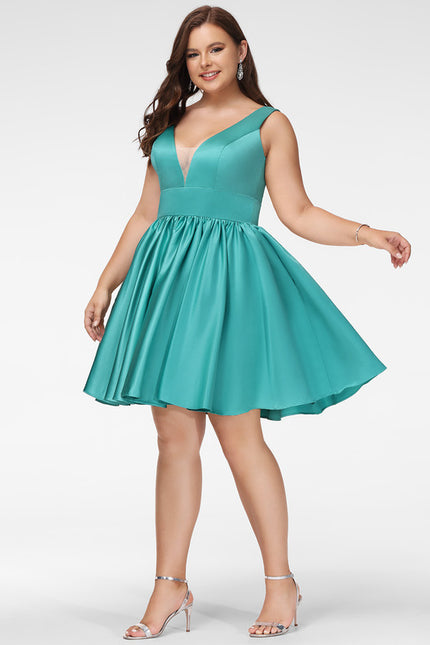 Robe Courte Satin Évasée Bleu - gallery 9