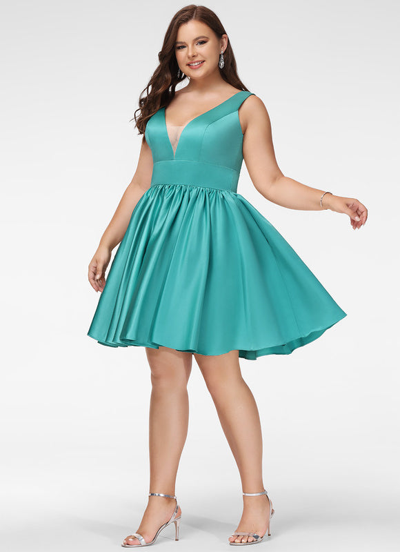 Robe Courte Satin Évasée Bleu - gallery 9