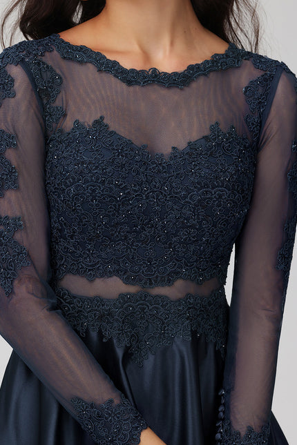 Robe Courte Satin Marine Élégante - gallery 1