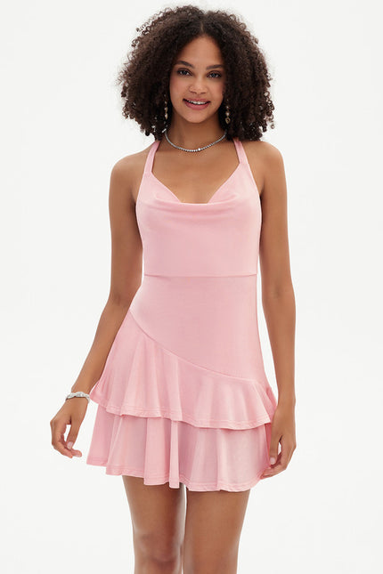 Robe Courte Mini Volants Rose