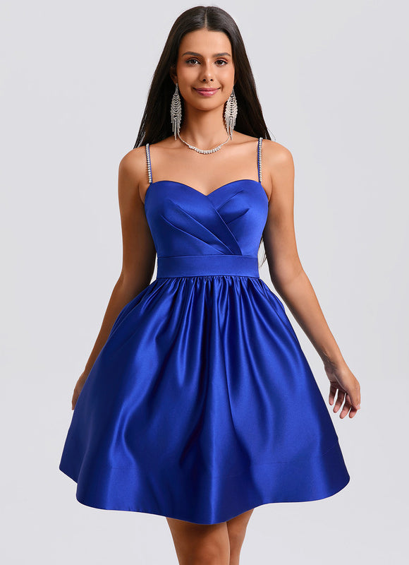 Robe Courte Satin Bleu Ciel - gallery 2