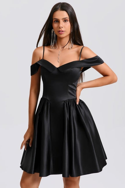 Robe Courte Satin Noire - gallery 4
