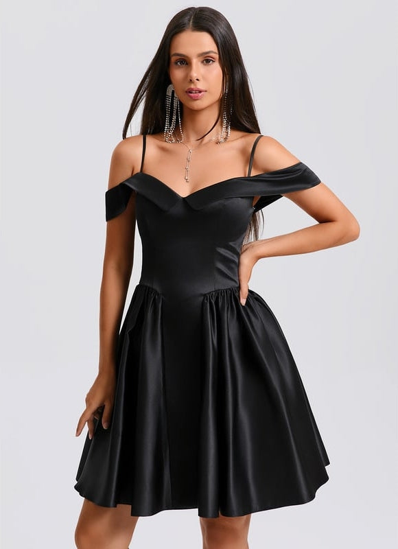 Robe Courte Satin Noire - gallery 4
