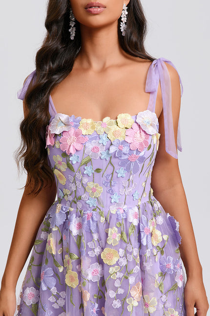 Robe Courte Violette Florale - gallery 4