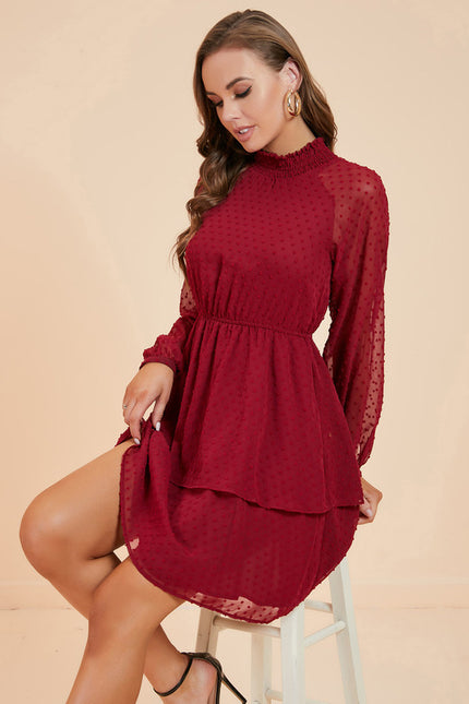 Robe Courte Volants Bordeaux - gallery 2