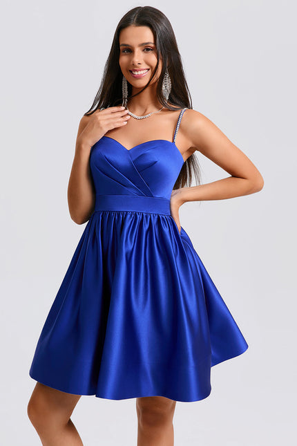 Robe Courte Satin Bleu Ciel - gallery 4