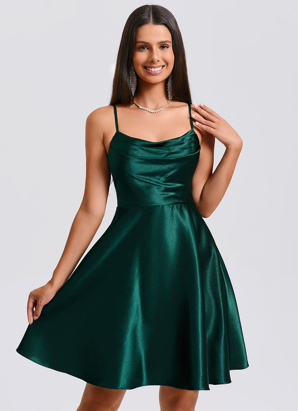 Robe Courte Satin Émeraude
