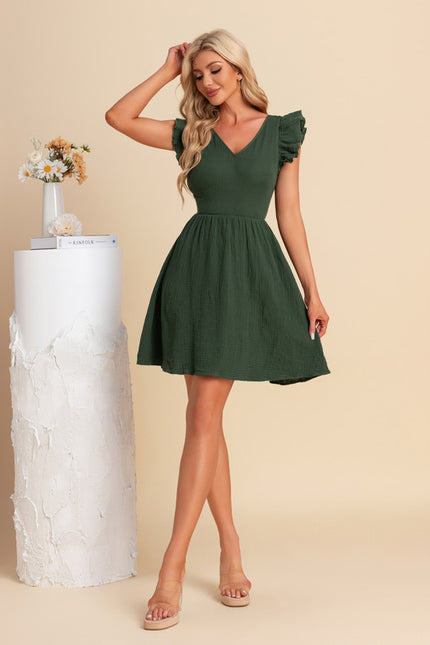 Robe Courte Verte Froncée - gallery 2