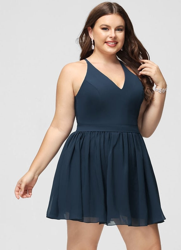 Robe Courte Mousseline Marine - gallery 9