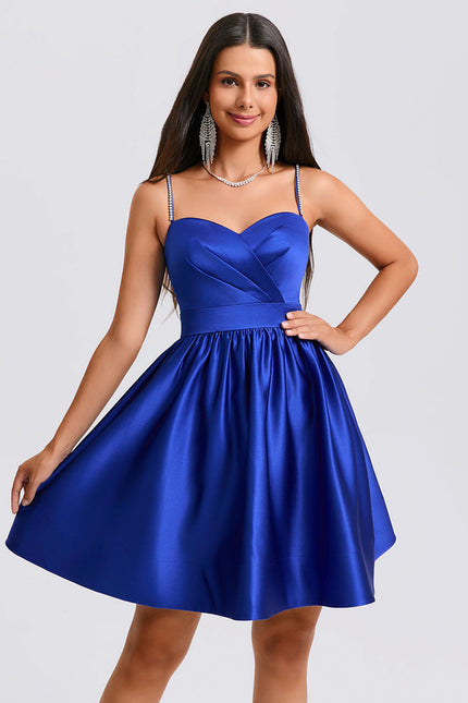 Robe Courte Satin Bleu Ciel