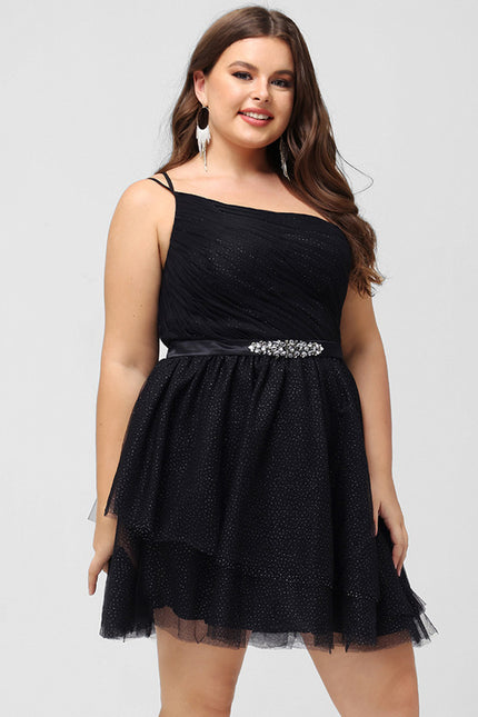 Robe Courte De Bal Asymétrique Scintillante - gallery 9