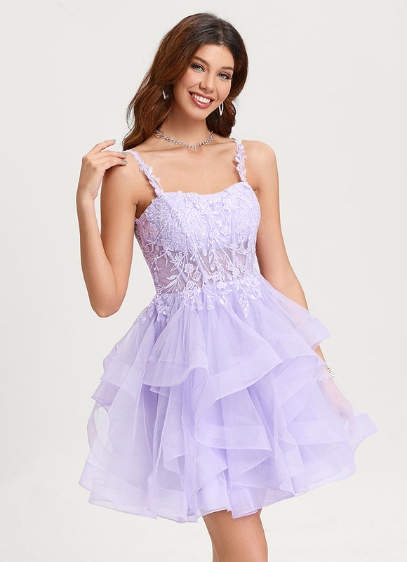 Robe Courte Tulle Asymétrique Rose - gallery 2