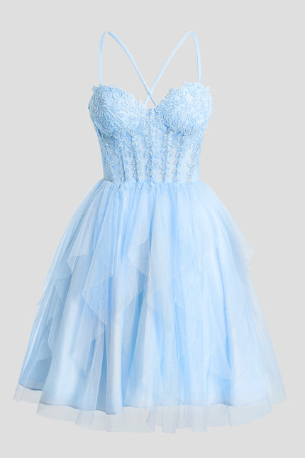 Robe Courte Tulle Bleu Ciel - gallery 7