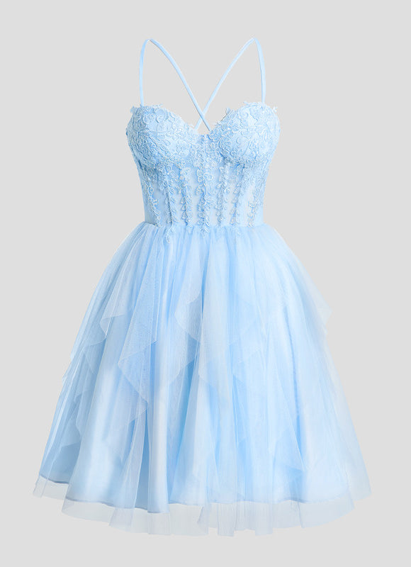 Robe Courte Tulle Bleu Ciel - gallery 7