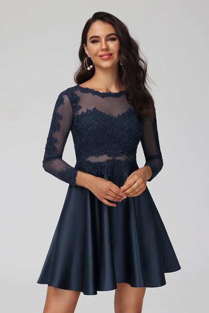 Robe Courte Satin Marine Élégante - gallery 6
