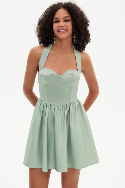Robe Courte Satin Vert Pâle - gallery 7