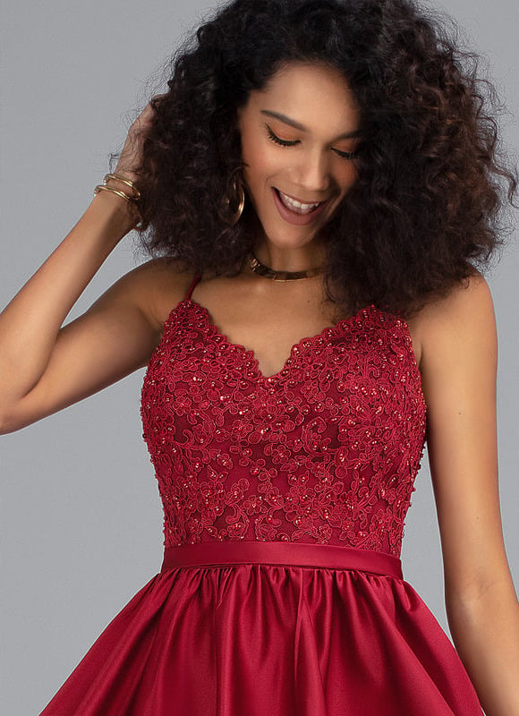 Robe Courte De Bal Satinée Bordeaux - gallery 2