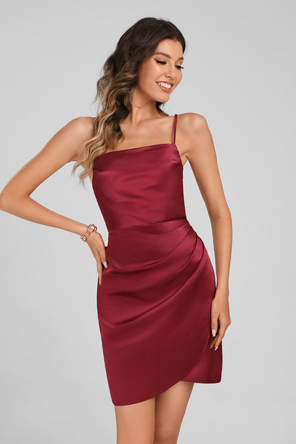Robe Courte Satin Rouge Ajustée - gallery 3