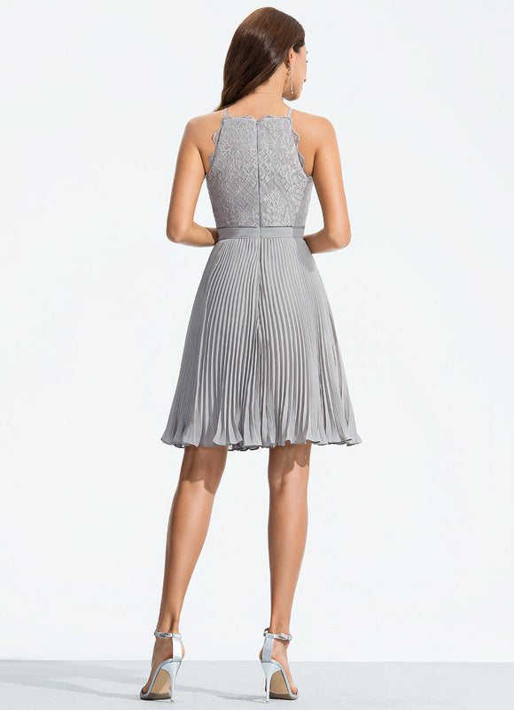 Robe Courte Grise Plissée - gallery 1